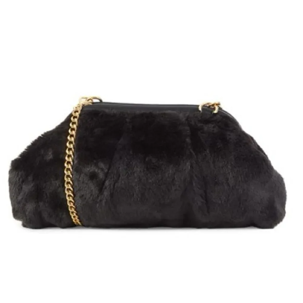 Jill & Ally Women’s Black Faux Fur Convertible Clutch Crossbody Bag One Size